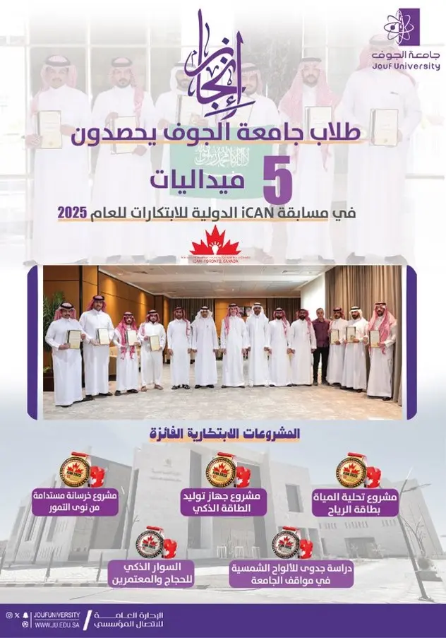 طلاب جامعة الجوف يحصدون خمس ميداليات دولية في مسابقة iCAN العالمية للابتكارات
