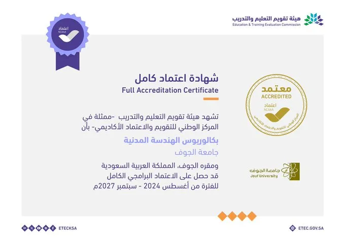 اعتماد برامجي كامل لبرنامج بكالوريوس الهندسة المدنية