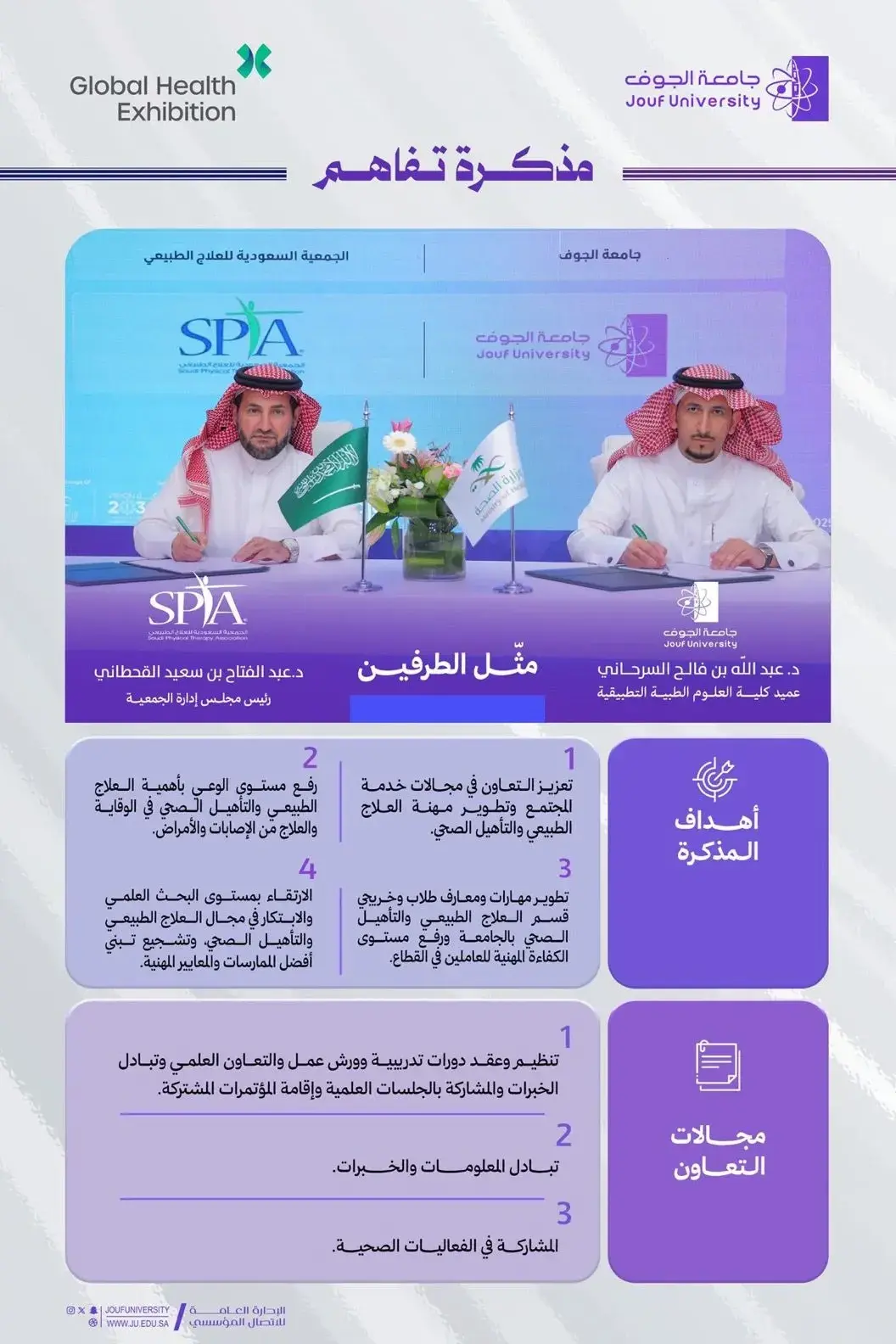 The College of Applied Medical Sciences and the Saudi Physical Therapy Association sign a memorandum of understanding to enhance cooperation in community service and the physical therapy profession