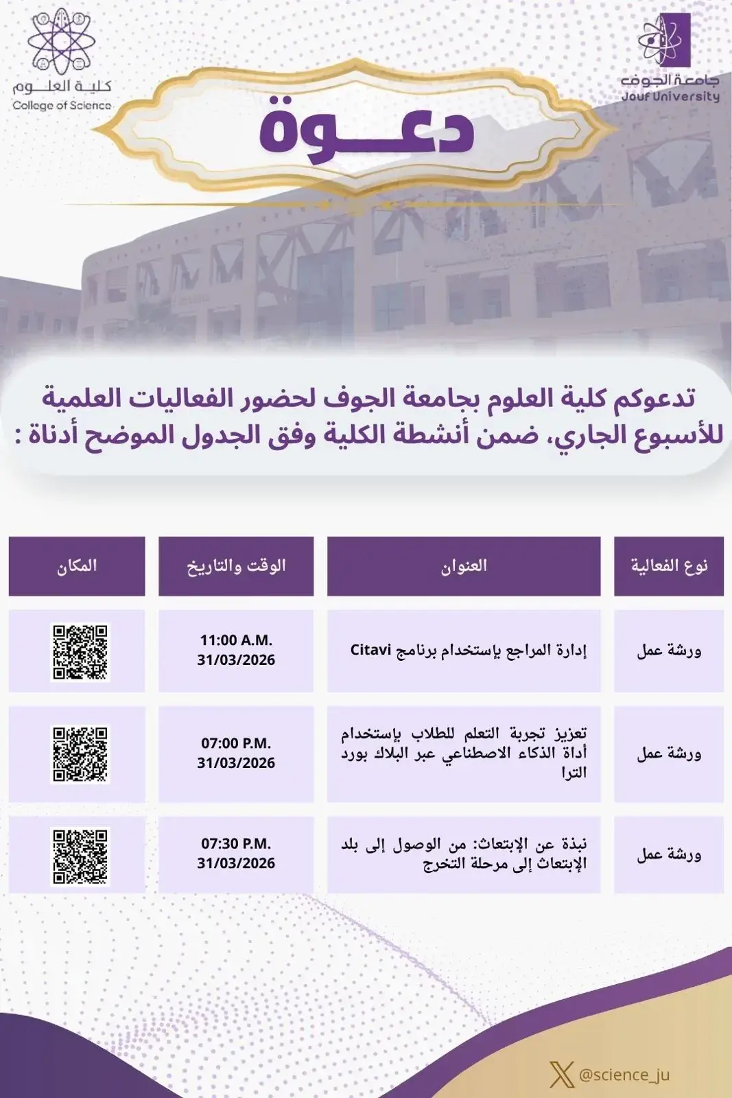 الفعاليات العلمية – كلية العلوم