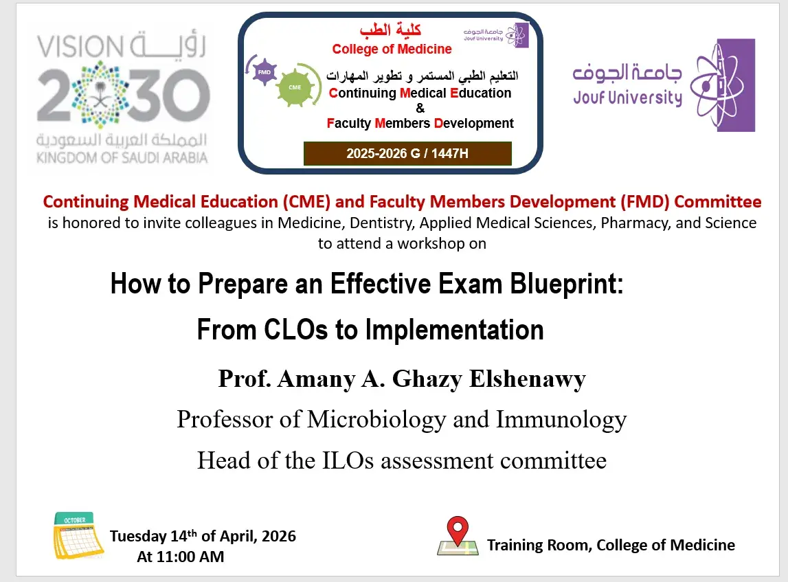 Invitation to Exam Blueprint Workshop at Jouf Medicine