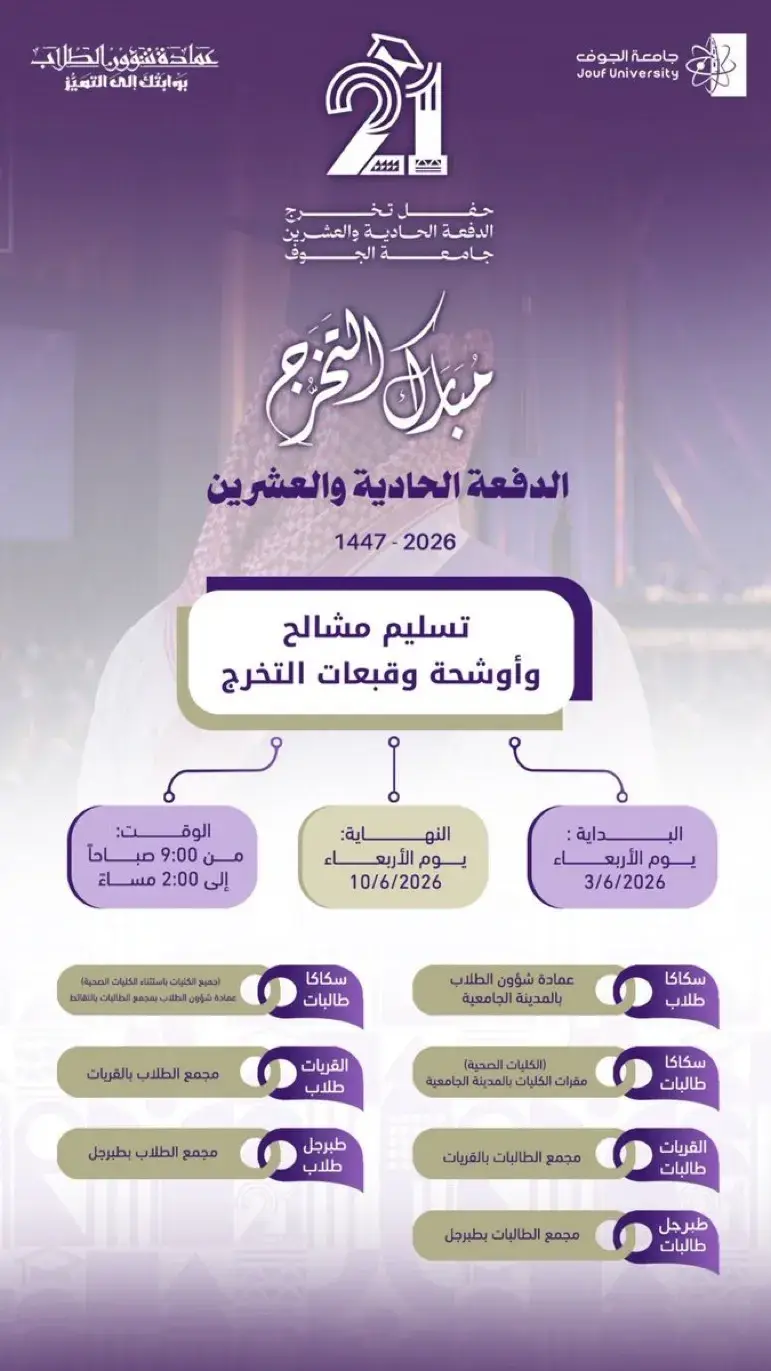 صورة إعلان تسليم مشالح وأوشحة التخرج 