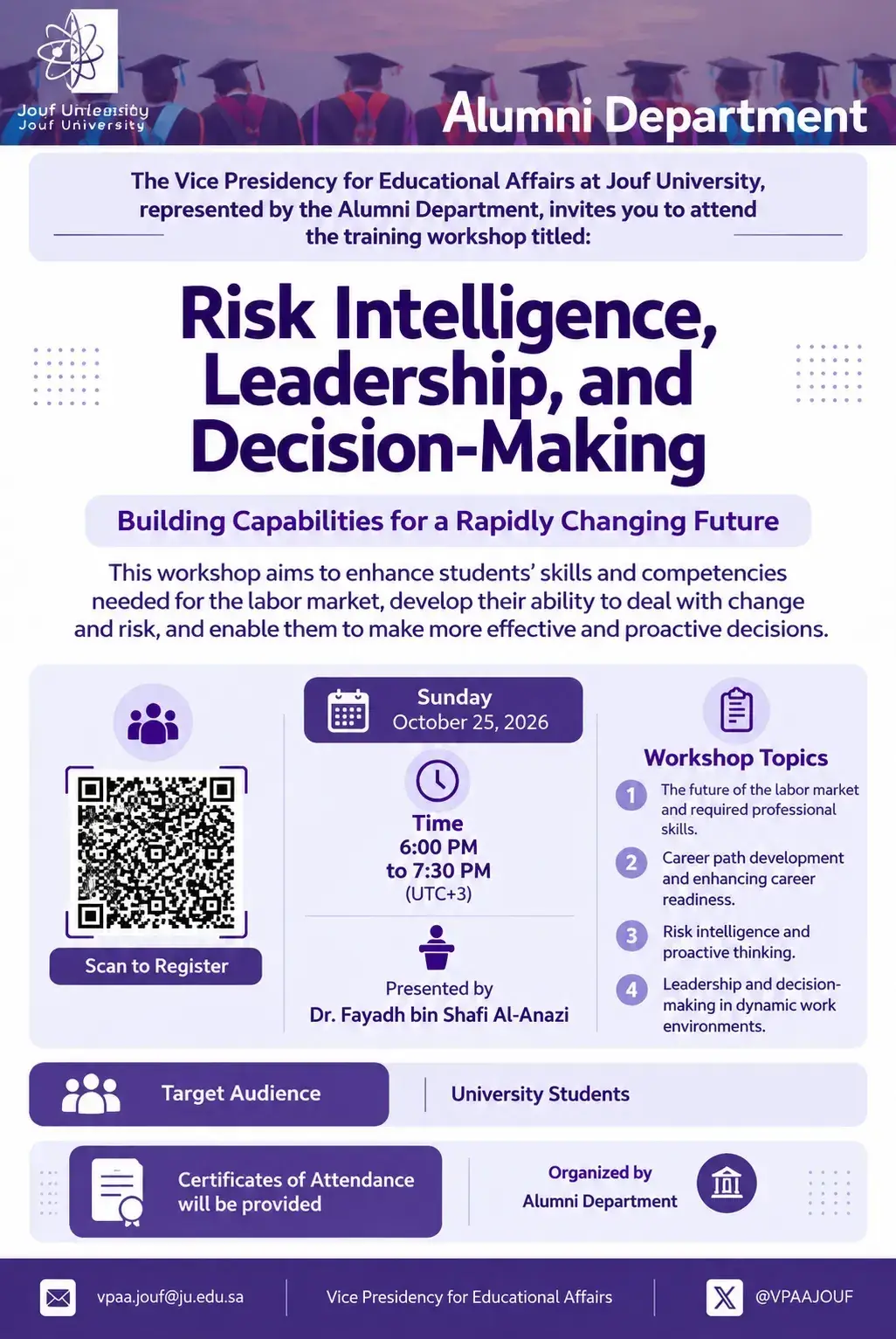 Announcement of the Risk Intelligence, Leadership, and Decision-Making Workshop.